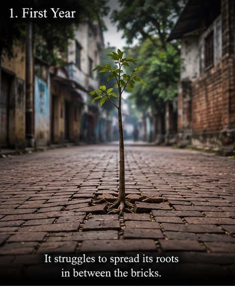A young sapling, its roots still searching for the soil
